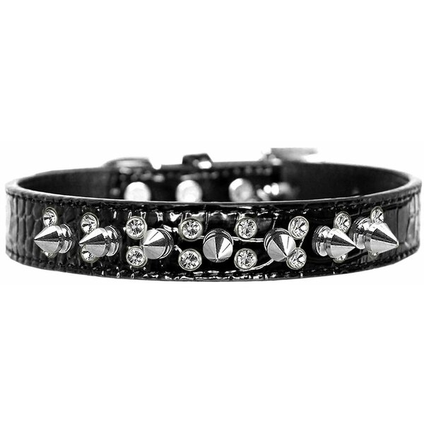 Mirage Pet Products Double Crystal & Spike Croc Dog CollarBlack Size 16 720-18 BKC16